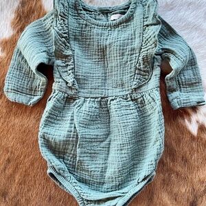 Grayson Collective Sage Green Gauze Ruffled Baby Romper